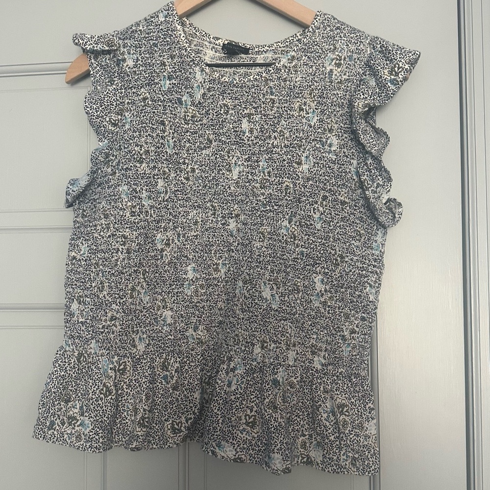 Floral Ruffle Sleeve Smocked Top